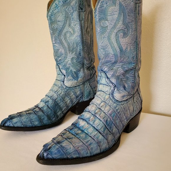 Crocodile alligator 10 1/2 painted blue purple ivory western cowboy boots 11 - Picture 2 of 7